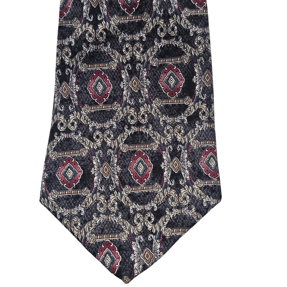 VTG HALSTON 100% Italian Silk Neck Tie Mens Black Red USA 3.75"X58" Designer